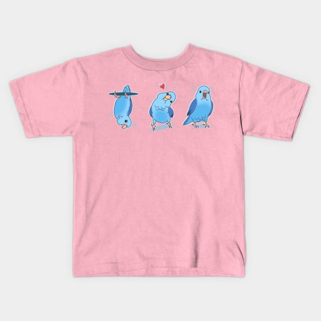 Three Blue parrotlet doodles Kids T-Shirt by FandomizedRose